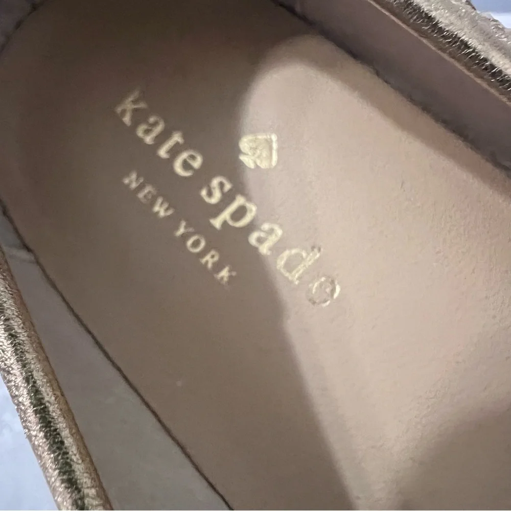 Kate Spade Ellio Ballet Flats Gold Beaded Bow Slip On Shoes 8.5